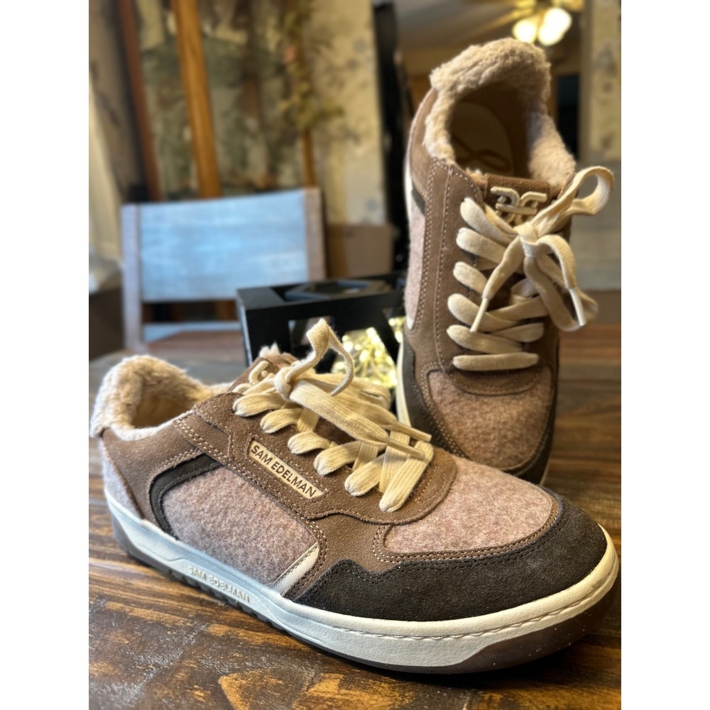Sam Edelman Women's Brown Beige Wool Blend Sherpa Lined Sneakers Shoes Size 
10M